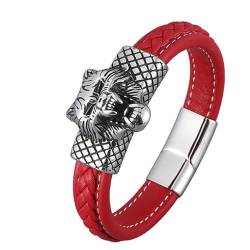 Daesar Lederarmband Herren Personalisiert, Charm Armband 20.5CM Tier Wolf mit Magnetverschluss Freundschaftsarmband Gothic Armbänder Männer Rot von Daesar