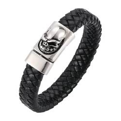 Daesar Lederarmband Herren Schwarz 18.5CM, Charm Armbänder Totenkopf Breit 12MM mit Magnetverschluss Partner Armband Personalisiert von Daesar