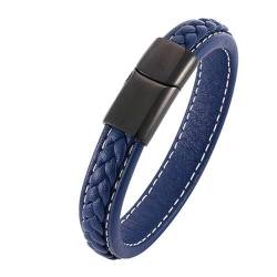 Daesar Lederarmband Herren mit Magnetverschluss, Charm Armbänder Leder Geflochten Partnerarmband Edelstahl Armband Blau Leder 16.5CM von Daesar