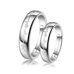 Daesar Paar Ringe Silber 925, Verlobungsringe Verstellbar mit Gravur Herzschlag Bandringe Trauringe und Eheringe Nickelfrei von Daesar