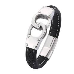 Daesar Partnerarmband Leder 18.5CM, Leder Armbänder Herren mit Handschellen 12MM Edelstahl Magnetverschluss Lederarmband Personalisiert Schwarz von Daesar