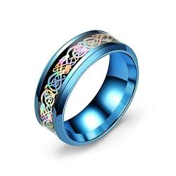 Daesar Partnerring Edelstahl Herren Ring Bunter Drache Muster Breit 8 MM Eheringe Blau Preis für 1 Pcs Gr.67 (21.3) von Daesar