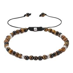 Daesar Perlen Armband Herren Verstellbar, Chakra Armbänder Charms 4MM Tigerauge Armband Personalisiert 19-30CM für Männer von Daesar