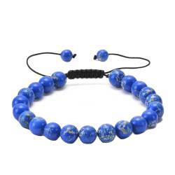 Daesar Perlenarmband Herren 8MM, Charms Armbänder Männer Verstellbar Blau Quarz Chakra Armband Personalisiert 17-21CM von Daesar