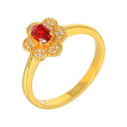Daesar Ring Damen 750 Gold, Hochzeitsringe Blume mit Oval Kreierter Rubin 0.49ct Ring Gr.54, Eheringe mit Diamant Nickelfrei für Frauen von Daesar