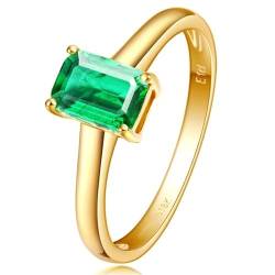 Daesar Ring Frauen 750 Gold, Hochzeitsringe Solitär mit 0.6ct Kreierter Smaragd Ring Größe 56, Verlobung Ring Nickelfrei von Daesar