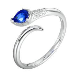 Daesar Ring Frauen 750 Weißgold, Hochzeitsringe Schlange mit Tropfen Kreierter Blauer Saphir 0.5ct Ring Größe 62, Verlobung Ring mit Diamant Nickelfrei von Daesar