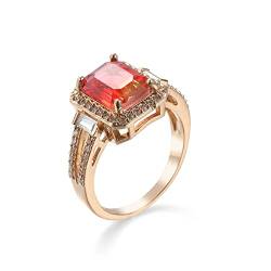 Daesar Ringe Frauen Vergoldet, Gold Ring Personalisiert Rechteck mit Grün Rot Zirkonia Hochzeit Ringe Damen Modeschmuck Gr.62 (19.7) von Daesar