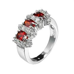 Daesar Ringe Frauen Versilbert, Silber Ring Personalisiert mit 3 Steine Rot Zirkonia Hochzeit Ringe Damen Modeschmuck Große 62 (19.7) von Daesar