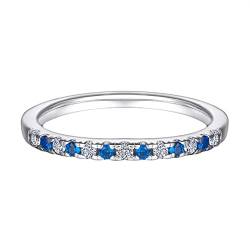 Daesar Sterling Silber Ringe Damen, Schmal Ring mit Blau Weiß Zirkonia Eheringe Verlobungsringe Frauen Ring Personalisiert Silber Gr.49 (15.6) von Daesar