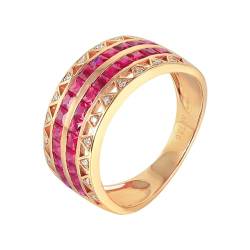 Daesar Trauringe 750 Gold, Ring Damen Breit Bandring mit 1.52ct Kreierter Rubin Ring Gr.60, Eheringe Gold mit Diamant Nickelfrei von Daesar