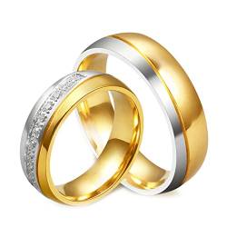 Daesar Verlobung Ringe Gold mit Gravur, Eheringe Paar Edelstahl 6MM mit Stein Glatt Bandringe Partner Ringe für Sie und Ihn Damen Gr.49 (15.6) & Herren Gr.54 (17.2) von Daesar