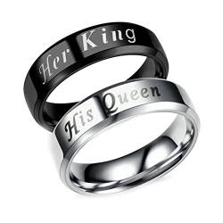 Daesar Verlobung Ringe Silber Schwarz mit Gravur, Eheringe Paar Edelstahl His Queen Her King 6MM Bandringe Partner Ringe für Sie und Ihn Damen Gr.67 (21.3) & Herren Gr.67 (21.3) von Daesar