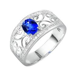 Daesar Verlobungsring Herren Weißgold 750, Edelstein Ring Filigran mit 1.5ct Oval Kreierter Blauer Saphir Ring Größe 48 (15.3), Trauringe und Eheringe Nickelfrei von Daesar