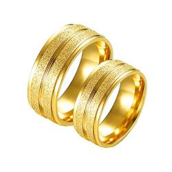 Daesar Verlobungsringe Paar mit Gravur Edelstahl, Hochzeit Ringe Set Freundschaftsringe für 2, Gold Matte Ringe 8MM Damen Gr.65 (20.7) & Herren Gr.67 (21.3) von Daesar