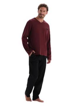 Dagi Men's Bordeaux V-Neck Long Sleeve Knitted T-Shirt & Trousers Pyjama Set, Bordeaux,L von Dagi
