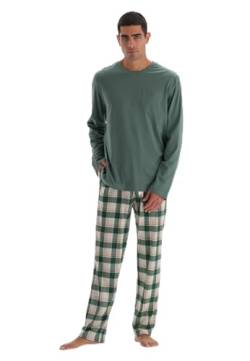Dagi Men's Green Crew-Neck Long Sleeve Pocket Detailed Cotton Modal T-Shirt & Trousers Pyjama Set, Green,XL von Dagi