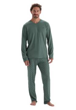 Dagi Men's Green V-Neck Long Sleeve Cotton Modal T-Shirt & Trousers Pyjama Set, Green,XXL von Dagi