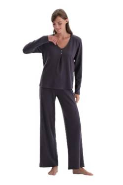 Dagi Women's Anthracite Long Sleeve Lace Detailed Viscose T-Shirt & Trousers Pyjama Set, Anthracite,M von Dagi
