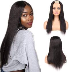 130% Density U Part Wigs - 20 Inch Straight Human Hair Wigs Natural Color - 10A Virgin Brazilian Remy Human Hair Extension for Black Women None Lace Half Machine Made Wigs von DaiMer