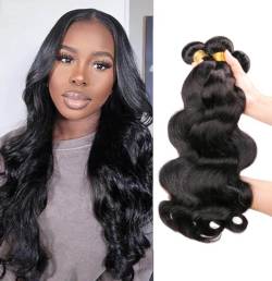 Body Wave Human Hair 3 Bundles 100% Unprocessed Human Hair Body Wave Bundles Natural Black Color Double Weft Extension Human Hair 3 Bundles（12 14 16）for Black Women von DaiMer