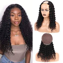 Brazilian Deep Wave Human Hair Extension Clip In Half Wigs For Black Women Glueless U Part None Lace Front Machine Made Wig 150% Density Soft And Silky Virgin Hair Natural Color 24 Inch von DaiMer