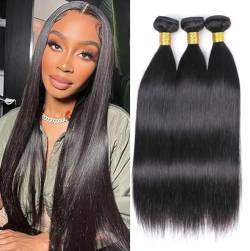 DaiMer 10A Human Hair Bundles 16 18 20 Inch Straight Bundles Human Hair 100% Unprocessed Brazilian Virgin Weave 3 Bundles Double Weft Raw Remy Hair Bundles von DaiMer