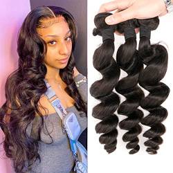 DaiMer Human Hair Bundles Loose Wave Bundles (18 20 22inch) 10 A Brazilian Virgin 100% Unprocessed Human Hair Loose Wavy 3 Bundles Natural Black Hair Extensions Ocean wave Human Hair Bundles von DaiMer