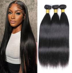 DaiMer Straight Hair Bundles Human Hair（24 26 28 ）100% Unprocessed Virgin Hair Bundles Brazilian Straight Hair 3 Bundles Human Hair Extensions Natural Black Color von DaiMer