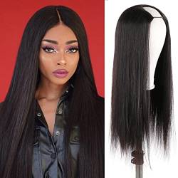 DaiMer Straight Human Hair Wigs No Leave Out Glueless 100% Unprocessed Remy Hair 2x4 U Part Wigs for Black Women Wear And Go 130% High Density Clip In Half 24 inch Natural Color von DaiMer