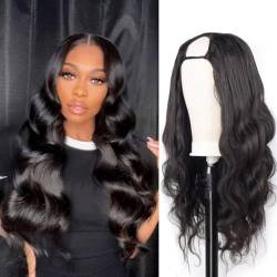 DaiMer U Part Wig 100% Human Hair Wigs Body Wave Wigs 130% Density Glueless Brazilian Hair Wigs For Black Women（24 Inch，Natural Color） von DaiMer