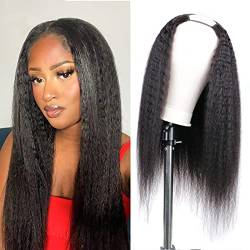 DaiMer U Part Wig Human Hair Kinky Straight U-Part Wigs For Women, 10A Grade Yaki Straight Beginner Friendly Clips In No Sew in Glueless Wig 150% Density Natural Color 20 Inch von DaiMer