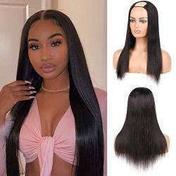 DaiMer U Part Wig Straight Human Hair Wigs 130% Density None Lace Machine Made U Shape Wig Human Hair Natuarl Color Wigs Clip in Half U Wig Human Hair Extension (22 Inch) von DaiMer