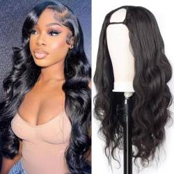 DaiMer U Part Wigs Body Wave Human Hair Wig For Black Women Glueless Brazilian Hair Wigs 130% Density No Leave Out Lace Front Wigs 22 Inch Natural Color von DaiMer