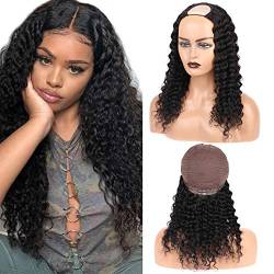 Daimer U Part Wig Brazilian Deep Wave Human Hair Extension Clip In Half Wigs None Lace Front Machine Made 100% Virgin Hair Natural And Soft For Black Women 18 Inch Natural Color von DaiMer