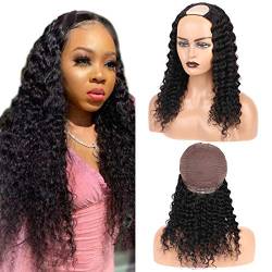 Deep Wave U Part Wig 100% Virgin Human Hair 150% Density For Black Women Brazilian Glueless U Part Hair Extensions Clip In Half Machine Made Wigs Soft And Silky 20 Inch Natural Color von DaiMer