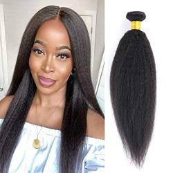 Kinky Straight Human Hair 1 Bundles Natural Black ，Yaki Straigh Brazilian Virgin Remy Hair， Grade 10A 100% Unprocessed Kinky Straight Human Hair Extensions (16 Inch, Single Bundle) von DaiMer