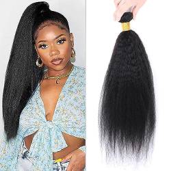 Kinky Straight Human Hair 1 Bundles Natural Black ，Yaki Straigh Brazilian Virgin Remy Hair， Grade 10A 100% Unprocessed Kinky Straight Human Hair Extensions (24 Inch, Single Bundle) von DaiMer