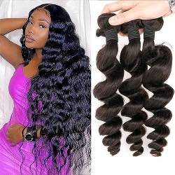 Loose Wave 3 Bundles Human Hair 20 22 24 Unprocessed Virgin Brazilian Remy Loose Deep Wave Human Hair Weave Bundles for Black Women Loose Wave Bundles Hair Extensions Natural Color von DaiMer