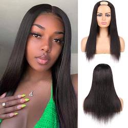U Part Wig ，Human Hair Machine Made Wigs，for Black Women Straight Human Hair Wigs，100% Brazilian Glueless U-part Hair Extension Clip in Half Wig (16 inch，Natural Color) von DaiMer