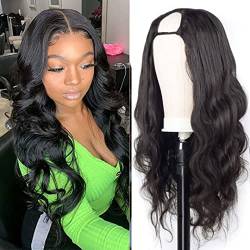 U Part Wig Human Hair Body Wave Human Hair Wigs 130% Density For Black Women Brazilian No Sew in Glueless U-Part Hair Extensions Clip In Half Machine Made Wigs 20 Inch Natural Color von DaiMer