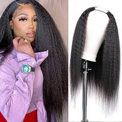 U Part Wigs Human Hair Kinky Straight Wigs for Black Women 2x4 U Part Wigs No Sew In Glueless Yaki Straight U Shape Wigs 150% Density Natural Color (22 Inch) von DaiMer