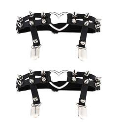 Daimay Leder Strumpfband 2 PCS Oberschenkel Ring Harness Suspender Gothic Gummi Nieten Strapsbänder Verstellbare mit Metall Clip - Schwarz von Daimay