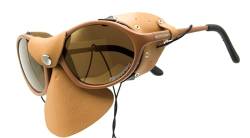 Expeditionsbrille mit Nasen- und Seiten- Lederschutz - Windschutzbrille als Strandbrille, Gletscherbrille, Safaribrille (Sandbraun matt) von Daisan