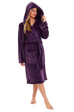 Daisy Dreamer Damen-Bademantel mit Kapuze, Flanell-Fleece, lang, superweich, Plüsch, Bademantel für Damen, violett, 38 von Daisy Dreamer