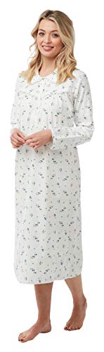 Daisy Dreamer Wincey Damen-Nachthemd aus Flanell, weich, warm, gebürstete Baumwolle, Nachtwäsche, Blumendruck, Größe 36-54 Gr. 46, blau von Daisy Dreamer