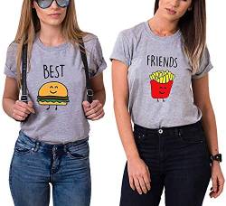 Daisy for U Best Friends T-Shirt für 2 Mädchen mit Aufdruck Burger und Pommes Lustige Passende Kurzarm Damen von 1 Stück-Grau-Hamburger-L von Daisy for U