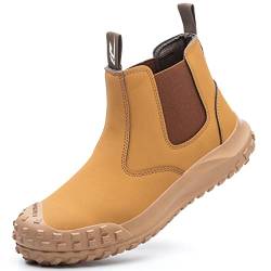 Dajingkj Chelsea Boots Damen Arbeitsschuhe Wasserdicht Mikrofaser Leder Sicherheitsschuhe Damen Chelsea Stiefel Mode Slip-on Safety Shoes for Schweißer Schlag und stichfeste von Dajingkj