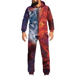 Dajingkj Einteiliger Schlafanzug für Männer und Frauen, Einteiler mit Kapuze, Jumpsuits für Erwachsene, Cosplay, Kostüm, Nachtwäsche, Unisex, Heimkleidung, Zweikichtiger Wolf, XL von Dajingkj