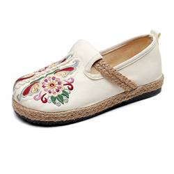 Dajingkj Espadrilles für Damen Slip on Flache Loafer Einzigartig Blumenstickerei Segeltuchschuhe Casual bequem Atmungsaktiv Hause Schuhe von Dajingkj